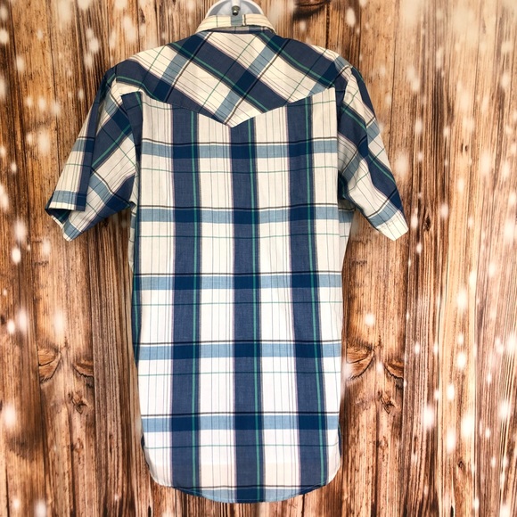 Vintage Rock Creek Ranch Blue Plaid Button Up Short Sleeve Collared Shirt - Picture 7 of 7